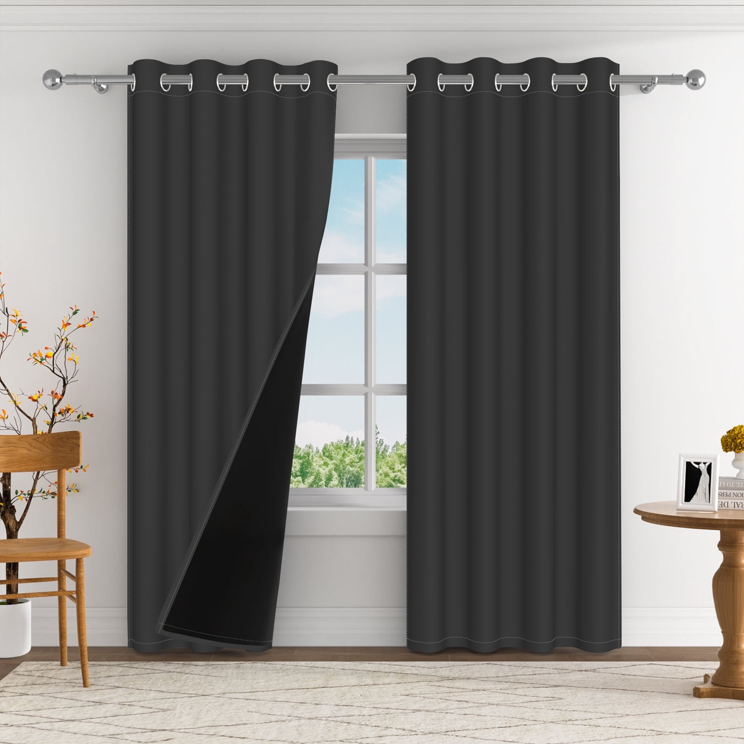 Aofoto Dark Grey Sound Proof Curtains for Bedroom, Thermal Insulated Blackout Curtains,Set of 2, 52 x 96 Inches