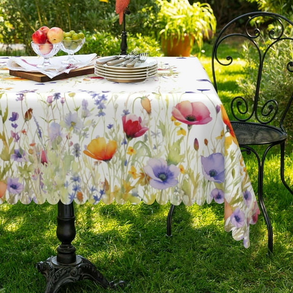 Aofoto Spring Floral Tablecloth, Butterfly Wildflower Rectangle Table Covers Waterproof for Easter, Birthday, Wedding, Mothers Day Tea Party Supplies and Decorations,60 x 84 Inch