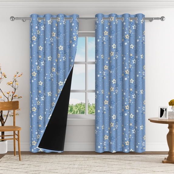 Aofoto Stars Starry Sky Blackout Curtains for Bedroom Living Room, Thermal Insulated Curtain,2 Panels,Blue, 42x84 inches