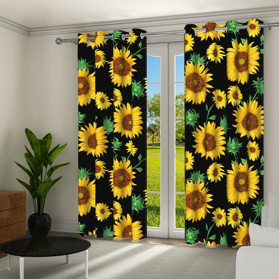 Aofoto Sunflower Blackout Curtains,Thermal Insulated Drapes Darkening Window Curtain for Bedroom, 2 Panel, 42" W x 63" L