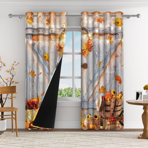 Aofoto Sunflower Blackout Curtains for Living Room,Autumn Pumpkins Thermal Insulated Curtain,2 Panel,52x84 inches
