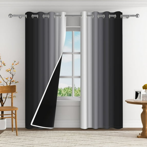 Aofoto Thermal Insulated Curtains, Blackout Window Curtains for Bedroom, Room Drapes for Living Room, 2 Panel, Grey, 52 x 96Inches
