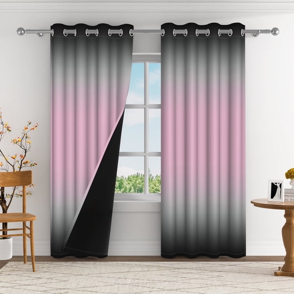 Aofoto Thermal Insulated Soundproof Grommet Curtains, Black Pink Light Blocking Curtains for Living Room Bedroom, 42x84 Inch, 2 Panels