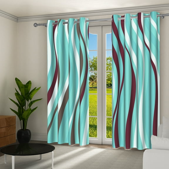 Aofoto Wave Line Blackout Curtains, Thermal Insulated Grommet Curtains for Living Room, 2 Panels, 42x63 inches