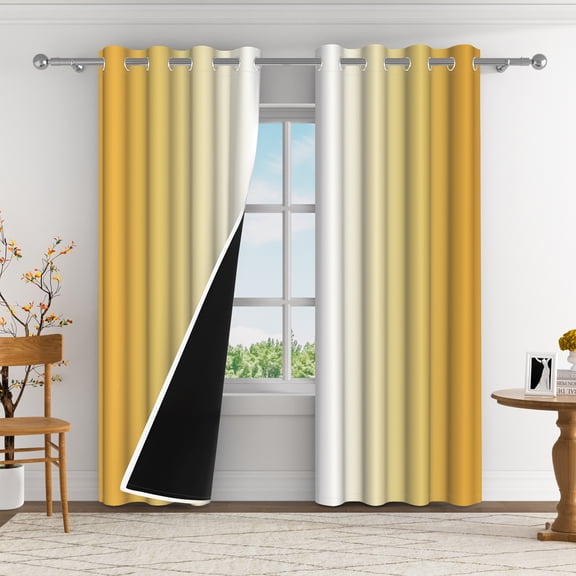 Aofoto White and Yellow Blackout Curtains 2 Panels, Living Room Thermal Insulated Gradient Drapes, Light Blocking Ombre Curtains for Bedroom, 42W x 84L Inches