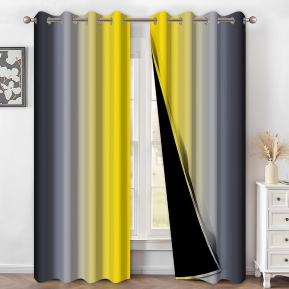 Aofoto Yellow Black and Grey Ombre Blackout Curtains 42 x 84 Inch, Room Darkening Thermal Insulated Energy Saving Grommet Curtains, 2 Panels