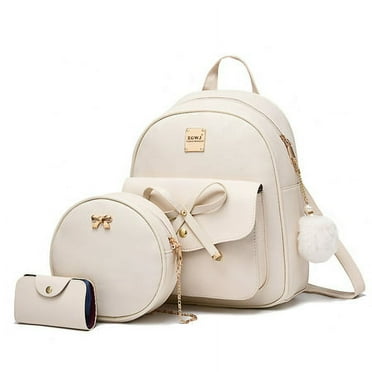 Aogist Mini Leather Backpack Purse 3-Piece Set with Bowknot, Small Backpack, Casual Travel Daypack for Women, White
