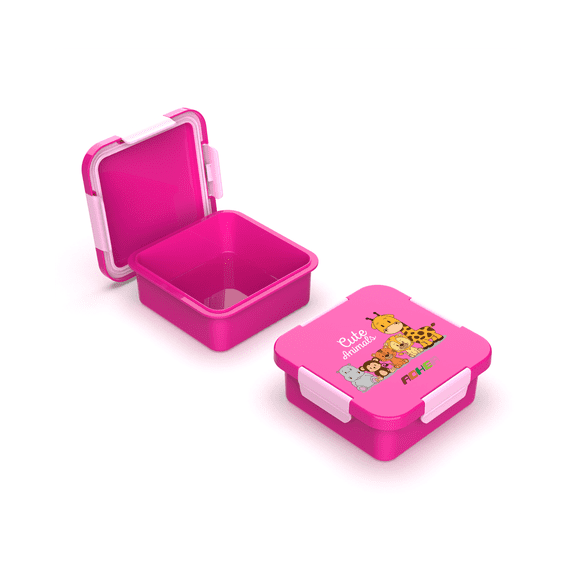 Aohea Cute Pink Animal Theme 700 ml Leakproof Food-Grade Lunch Container, 150×150×60 mm for Kids and Adults