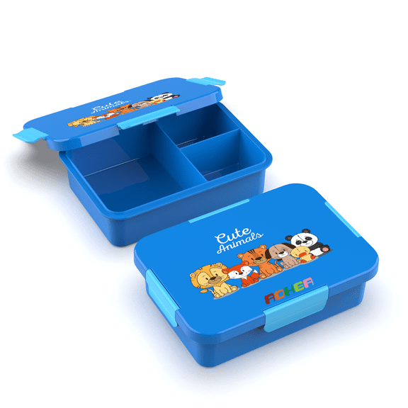 Aohea 3-Compartment Bento Box, Leakproof Food-Grade Lunch Container, 1140ml, Cute Animals Design, 209×150×60mm for Kids and Adults