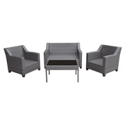 Aoife 4 PC Gray Resin Wicker Conversation Set with 4 Gray Cushion