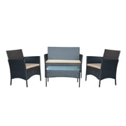 Aoife 4PC Steel Black Resin Wicker Patio Conversation Set with Tan cushion