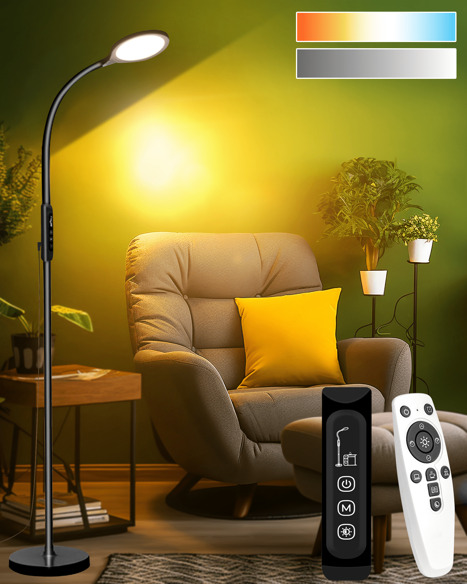 Black Adjustable LED Therapy Floor Lamp with Remote Control