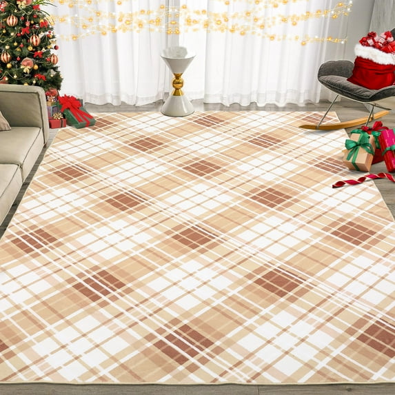 Aoile 10x13 Washable Large Area Rug, Christmas Decoration Carpet, Geometric Checkered Throw Mat Floor Carpet for Living Room, Coffee