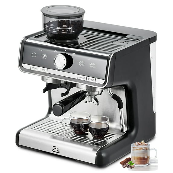Aoile 1450W 20 Bar Semi-Automatic Espresso Machine with Grinder & Milk Frother, Removable 2.8L Water Tank