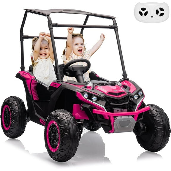 Aoile 2-Seater Kids Ride-On UTV with Remote Control, 24V 4WD Electric Truck with Sun Shade, LED Lights, Shock Absorbers, Music Player for Kids Ages 3-8, Rose