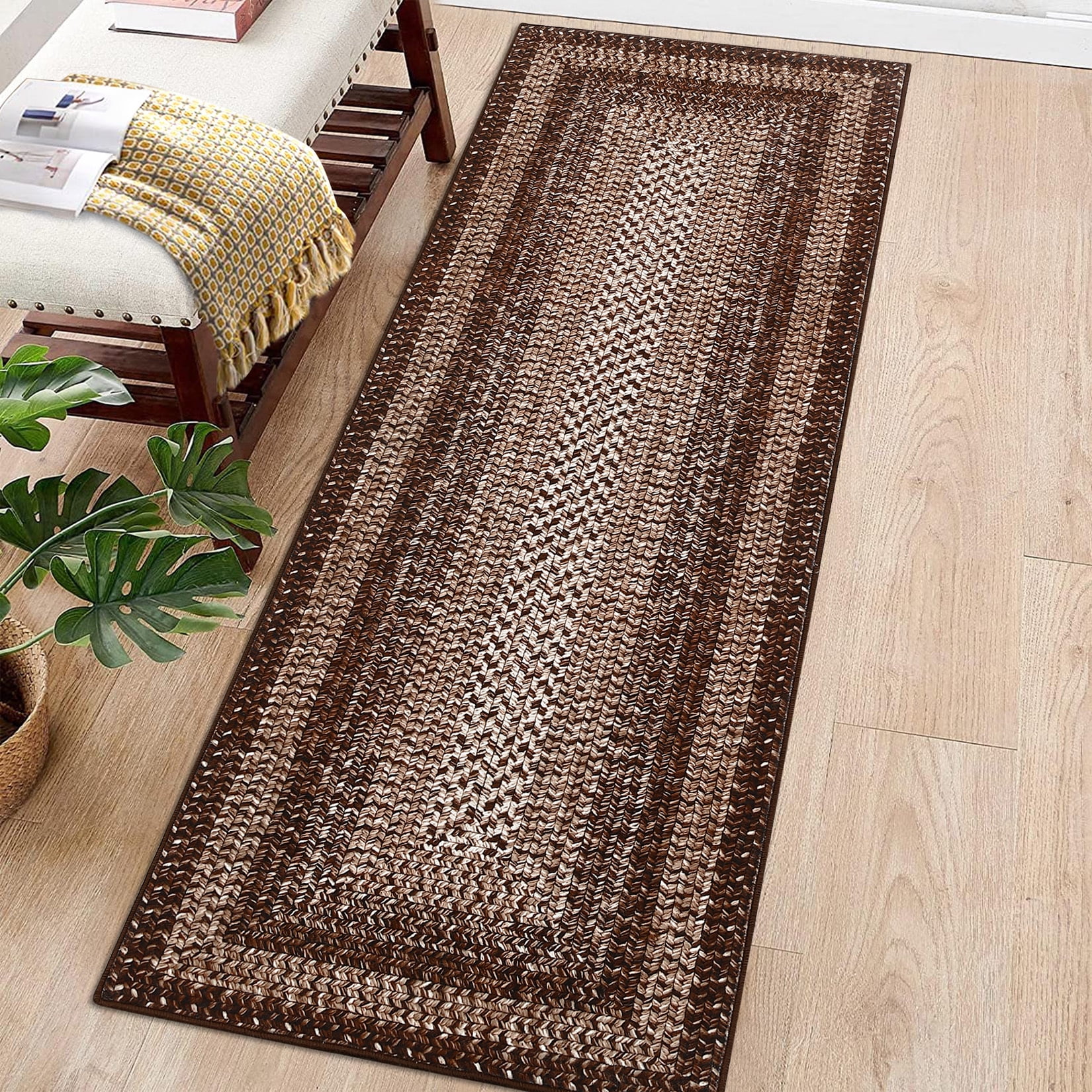 Aoile 2'x8' Washable Runner Rug, Geometric Printed Rugs with Non Slip for Entryway, Kitchen, Front Door Indoor Entrance, Entry, Kids Room, Brown