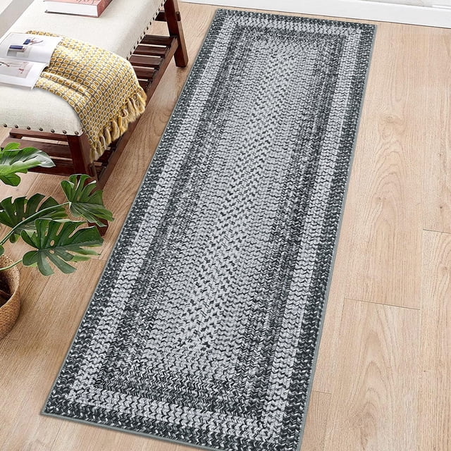 Aoile 2'x8' Washable Runner Rug, Geometric Printed Rugs with Non Slip for Entryway, Kitchen, Front Door Indoor Entrance, Entry, Kids Room, Grey