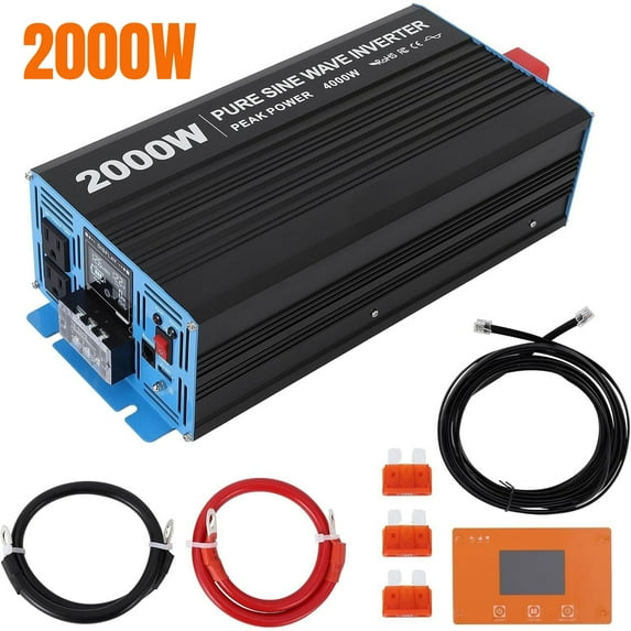 Aoile 2000W Pure Sine Wave Inverter, 12V DC to AC 120V DC Power Inverter with LCD Display & Remote Controller for Home, RV, Truck