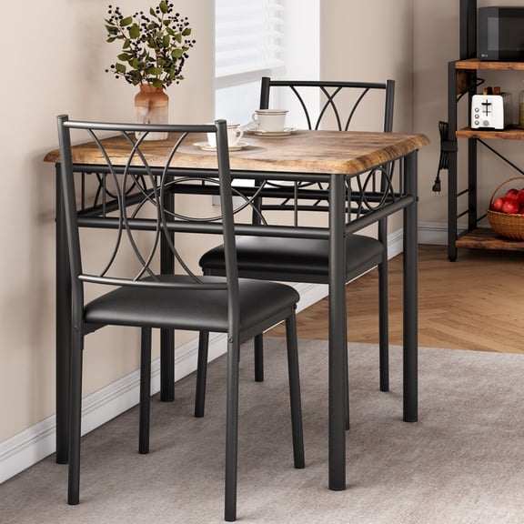 Aoile 3 Piece Kitchen Table Set w/2 Upholstered Chairs for Small Space, Apartment, Dining Room, Rustic Brown