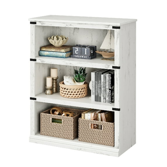 Aoile 3 Tier Bookcase, 43.3" Farmhouse Book Shelf with Storage Open Display Bookshelves Living Room, Bed Room, White