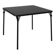 Aoile 33.6" Folding Card Table, Portable Board Game Table with PU Soft Cushion & Anti-slip Foot Covers, Metal Foldable Table for Home, Parties, Picnics, Black