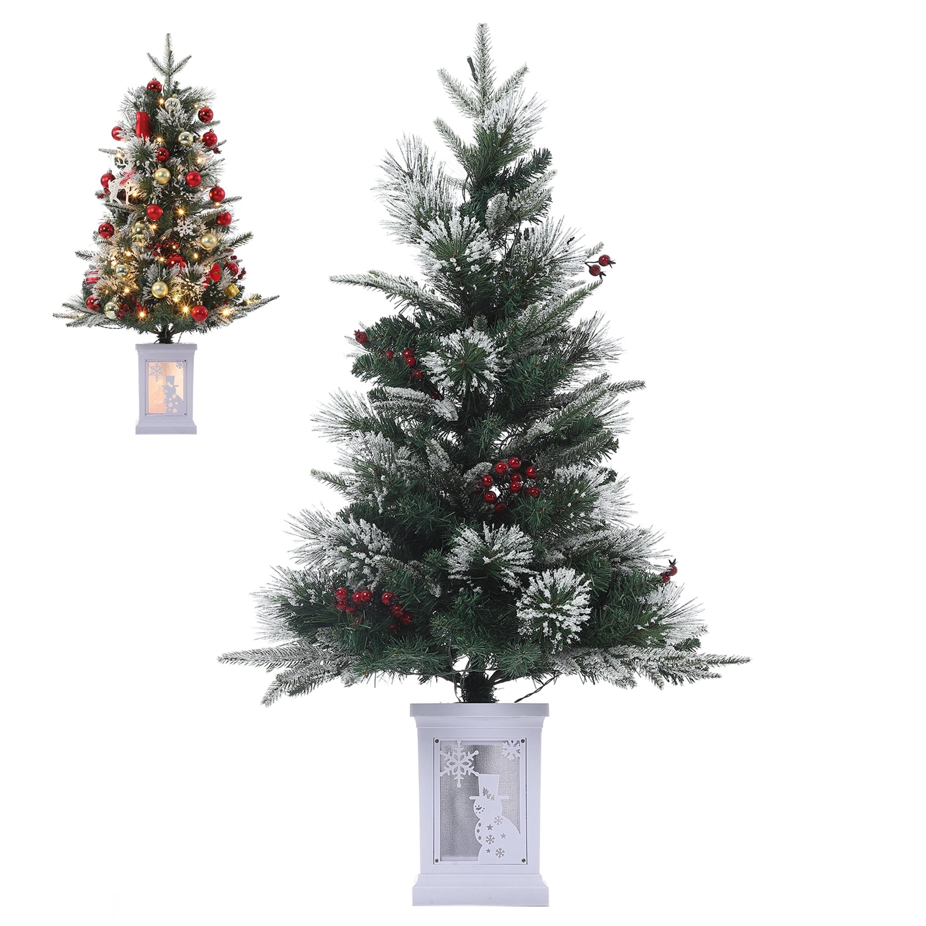 Aoile 3FT PreLit Christmas Entryway Tree with Snow Flocked Branches