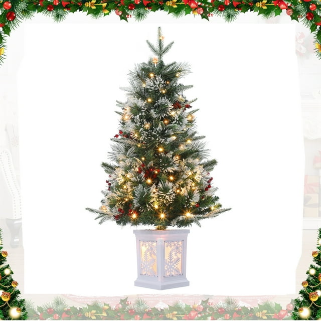 Aoile 3FT PreLit Christmas Entryway Tree with Snow Flocked Branches