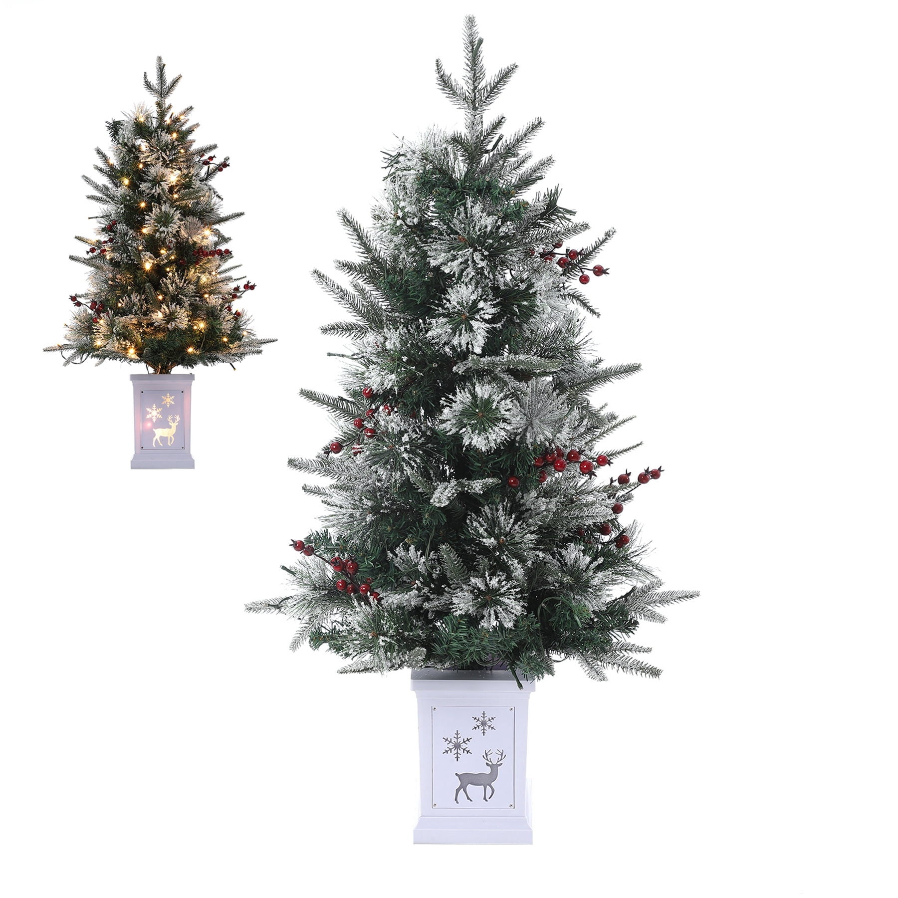 Aoile 3FT PreLit Christmas Entryway Tree with Snow Flocked Branches
