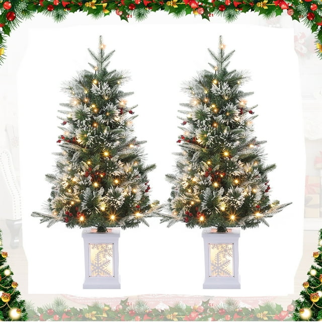 Aoile 3FT PreLit Christmas Entryway Tree with Snow Flocked Branches