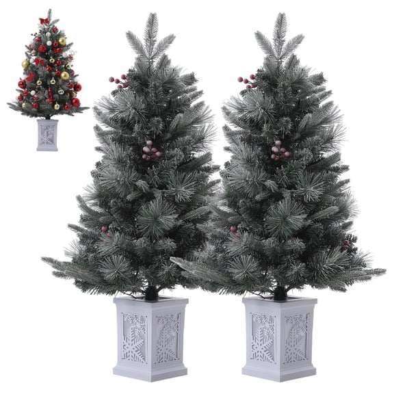 Aoile 3FT Pre-Lit Flocked Christmas Tree in Light Box Base for Entryway, 70 Warm White Lights & 8 Flashing Modes