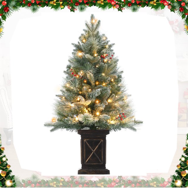 Aoile 3FT PreLit Snow Flocked Christmas Entryway Tree in Potted Base