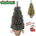 thumbnail image 1 of Aoile 3FT Pre-Lit Snow Flocked Christmas Tree in Burlap Base, Desktop Artificial Potted Xmas Tree with 70 LED Lights, 1 of 5