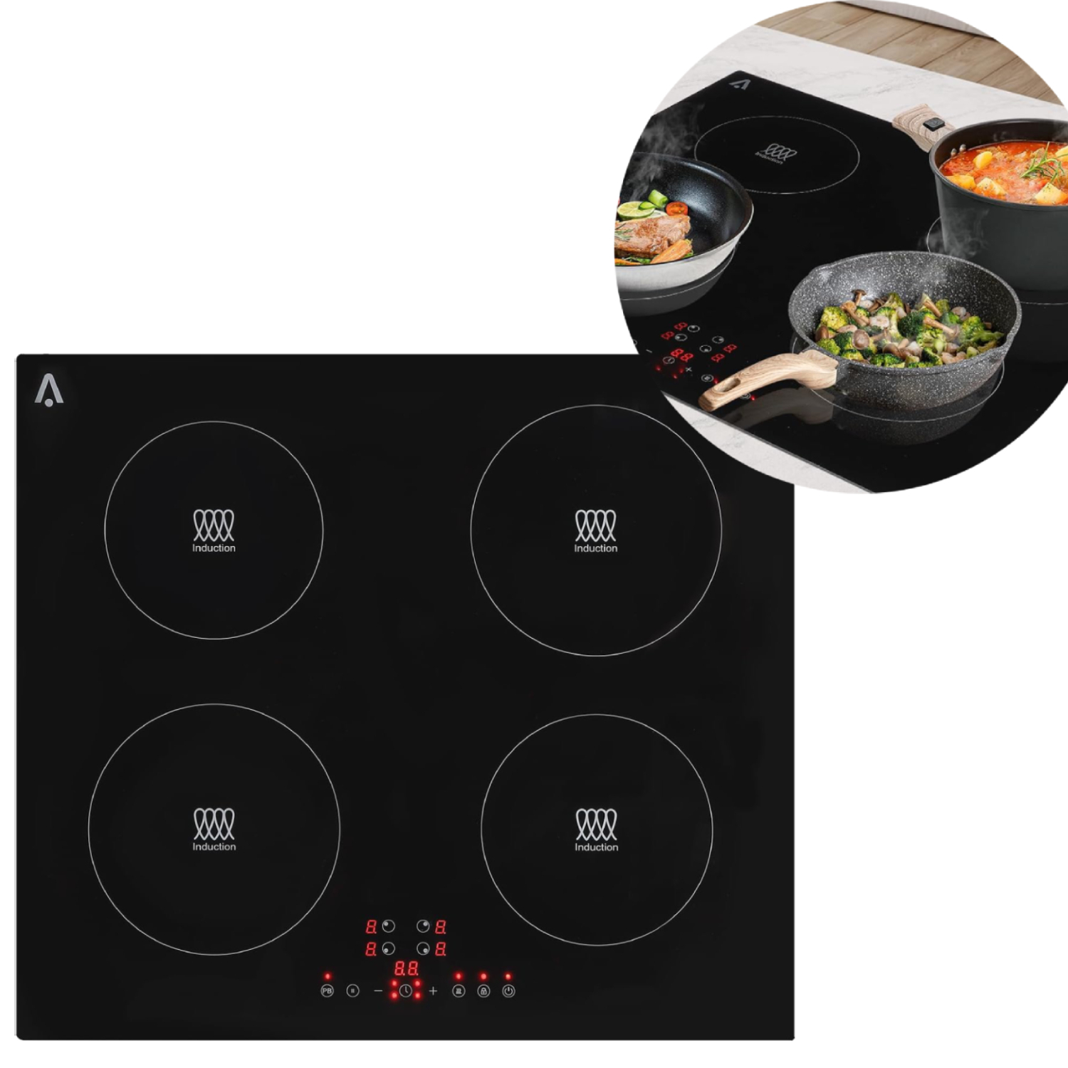 Aoile 4 Burner Electric Cooktop, 7400W Built-in Electric Stove Top with Overheat Protection, Kids Lock & Timer, 240V, Black