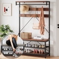 thumbnail image 1 of Aoile 4-in-1 Hall Tree, Entryway Bench with Coat Rack Freestanding, Shoe Bench with 8 Hooks & 3-Tier Storage Shelf, Brown, 1 of 8