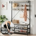 thumbnail image 1 of Aoile 4-in-1 Hall Tree, Entryway Bench with Coat Rack Freestanding, Shoe Bench with 8 Hooks & 3-Tier Storage Shelf, Gray, 1 of 8