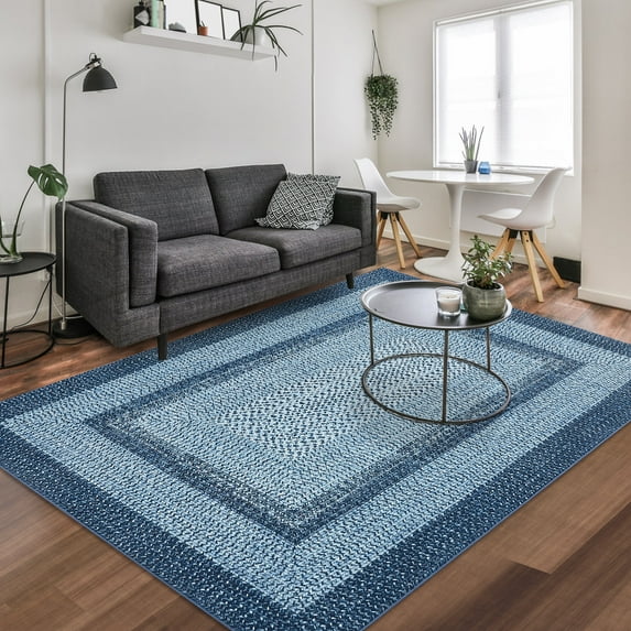 Aoile 4'x6' Washable Area Rug, Geometric Printed Rugs with Non Slip for Living Room Bedroom Dining Room, Blue