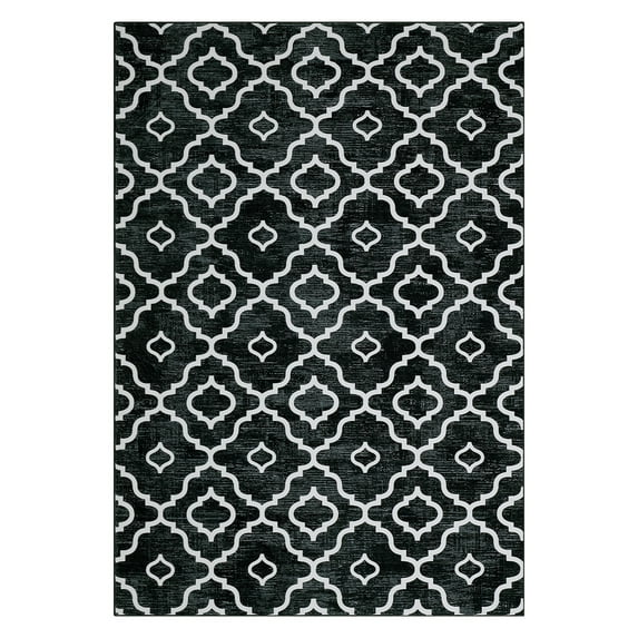 Aoile 4x6 Area Rug, Moroccan Vintage Washable Rug, Non-Slip & Non-Shedding Print Floor Carpet for Room, Black