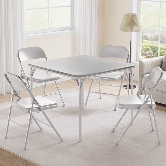 Aoile 5 Pcs Card Table and Chairs, Foldable Table and Chair Set for Indoor/Outdoor, Home, Parties, Picnics, Games, Gray
