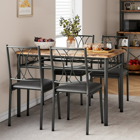 Aoile 5 Piece Kitchen Table Set w/4 Upholstered Chairs for Small Space, Apartment, Dining Room, Rustic Brown