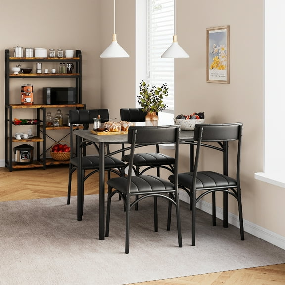 Aoile 5 Piece Rectangular Kitchen Table Set, Dining Table Set for 4 with Upholstered Chairs, Dining Room Table Set for Small Space, Apartment, Gray