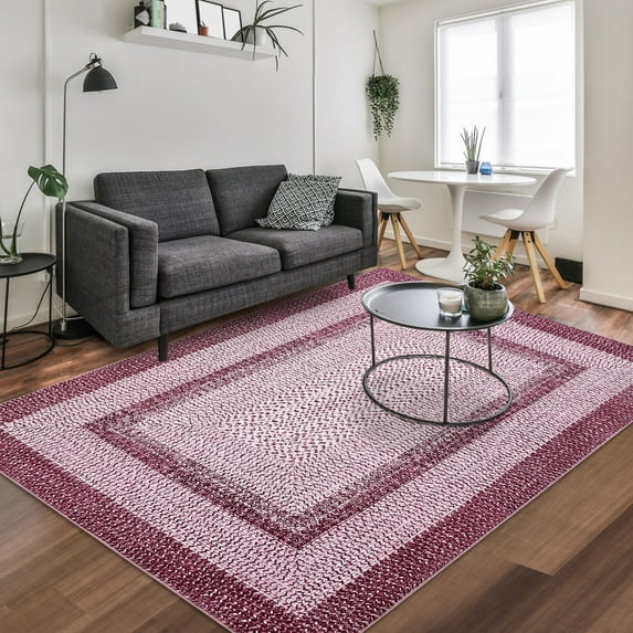 Aoile 5'x7' Washable Area Rug, Geometric Printed Rugs with Non Slip for Living Room Bedroom Dining Room, Pink