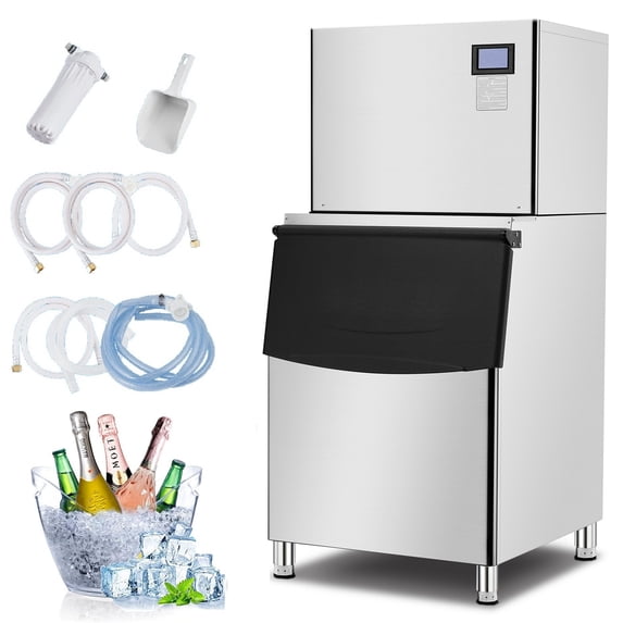 Aoile 550Lbs/24H Split Commercial Ice Machine with 350Lbs Storage, Stainless Steel Freestanding Ice Maker with Water Filter