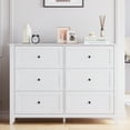 thumbnail image 1 of Aoile 6 Drawer Dresser, Modern Chest of Drawers with Round Handle, Wooden Storage Cabinet with Sturdy Leg, Dresser Cabinet Organizer for Bedroom, Living Room, Entryway, White, 1 of 10