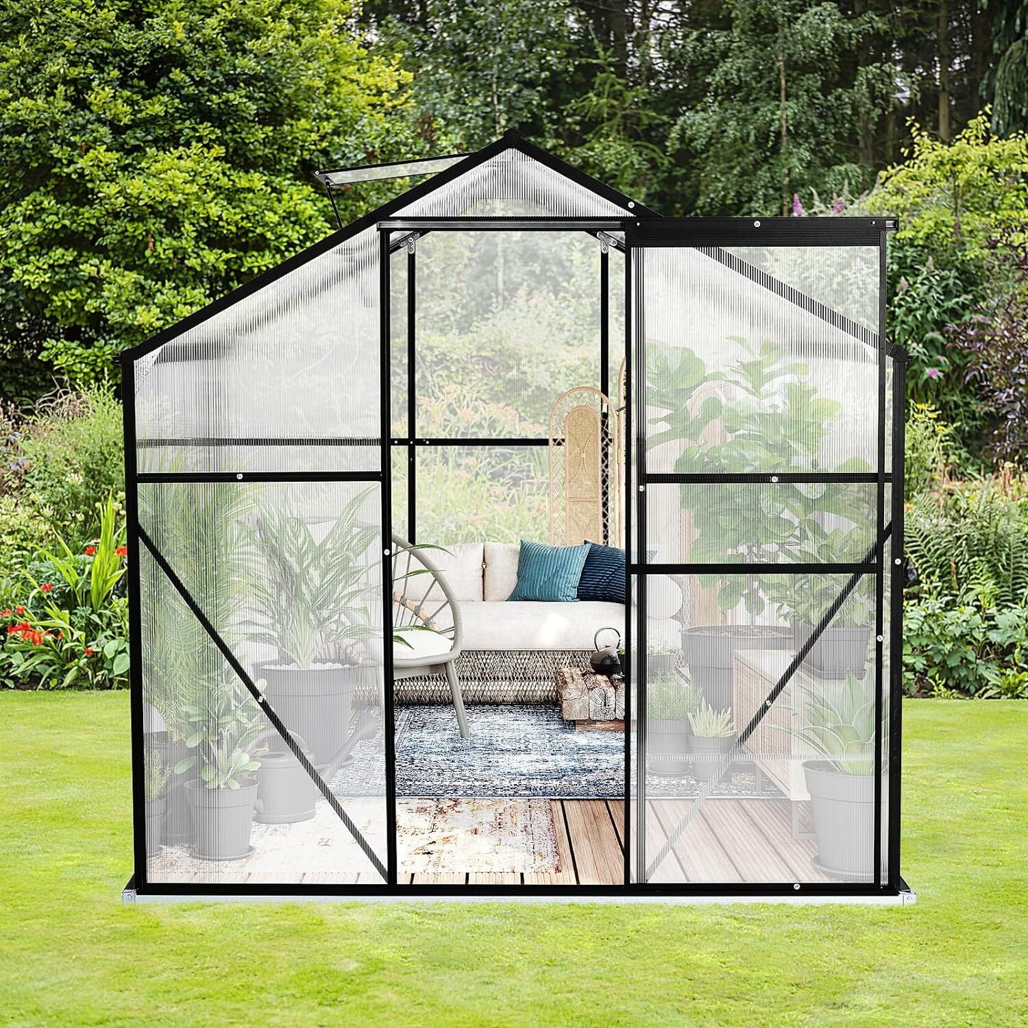 Aoile 6'x6' Walkin Polycarbonate Greenhouse for Outdoors, Aluminum