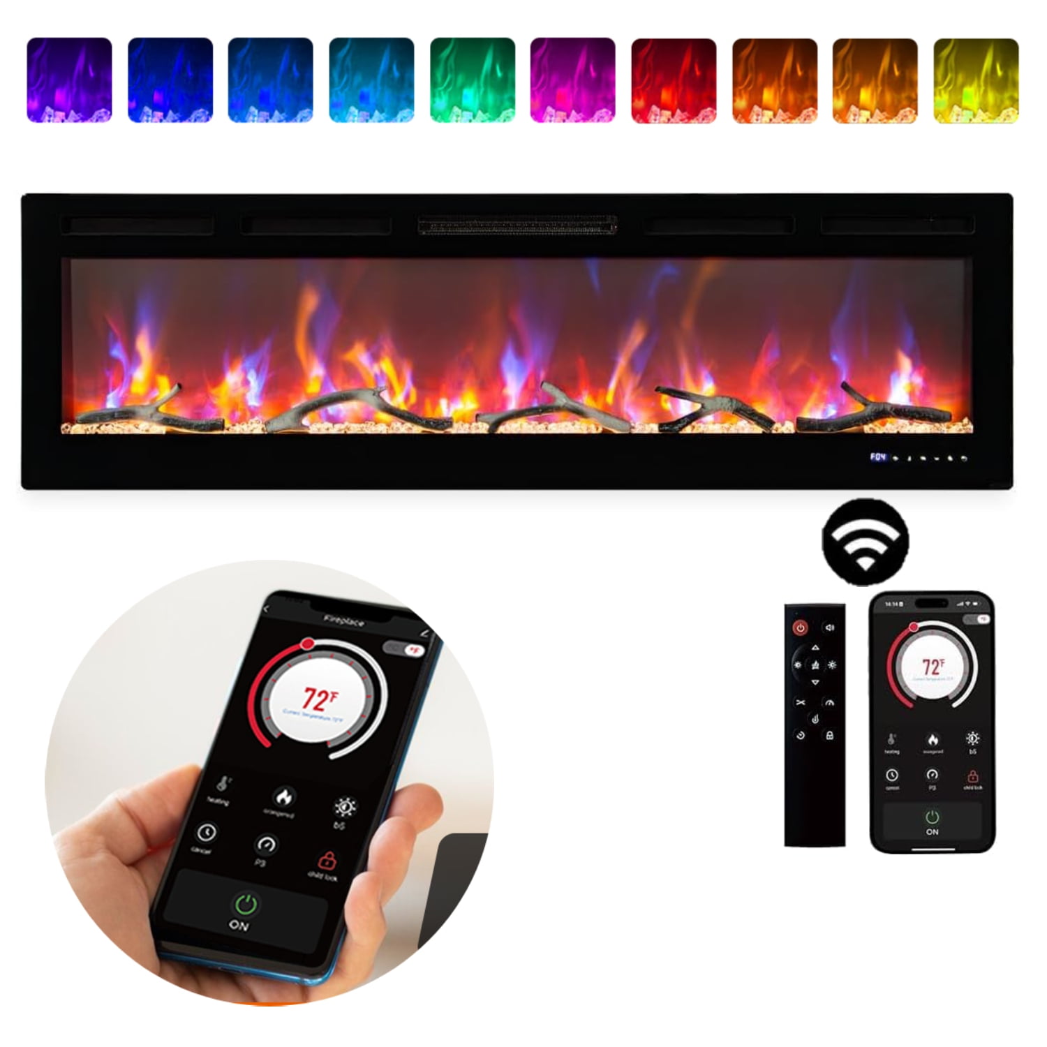 Aoile 60 inch Electric Fireplace Heater, Smart Wifi Infrared Linear