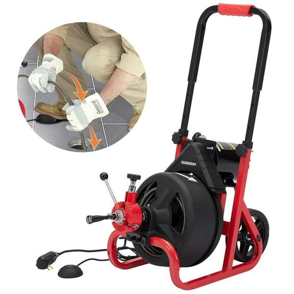 Aoile 75Ft x 1/2 Inch Drain Cleaner Machine, Professional Electric Drain Auger with 6 Cutters for 2 to 4 Inch Pipes, Black Red