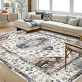 thumbnail image 1 of Aoile 8' x 10' Washable Area Rug | Soft Retro Distressed Rug | Bedroom Rug | Boho Vintage | Non Slip | Low Pile | Brown, 1 of 10