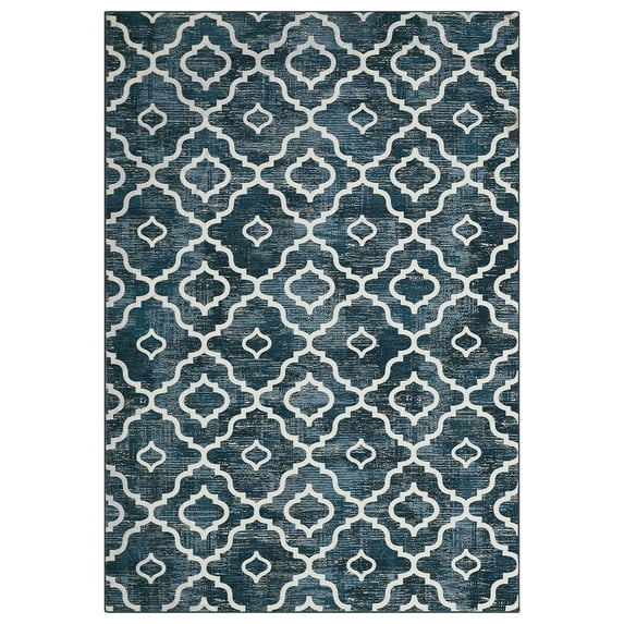 Aoile 9x12 Area Rug, Moroccan Vintage Washable Rug, Non-Slip & Non-Shedding Print Floor Carpet for Room, Blue