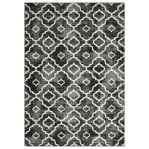 Aoile 9x12 Area Rug, Moroccan Vintage Washable Rug, Non-Slip & Non-Shedding Print Floor Carpet for Room, Gray