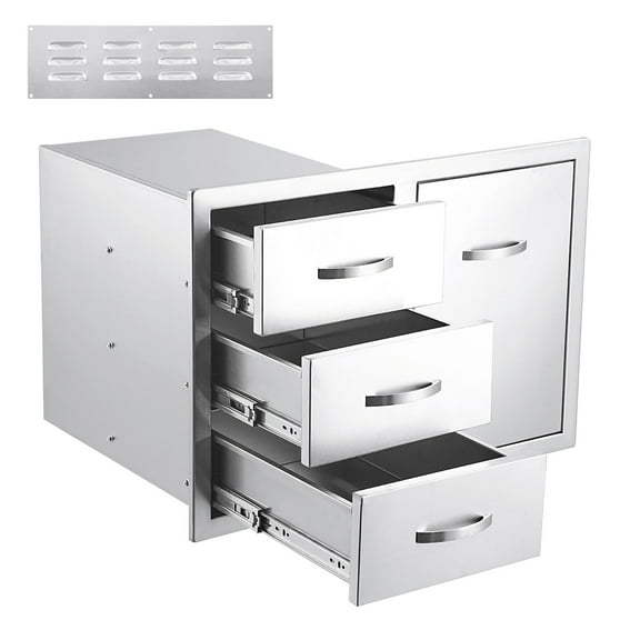 Aoile Access Door & Triple Drawer Combo in Stainless Steel, 20"W x 20"D x 28"H Outdoor Kitchen Storage Cabinet